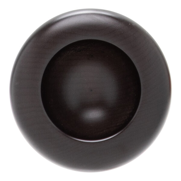 Top-down view of a dark brown baseball bat with a cupped end and smooth, glossy finish.