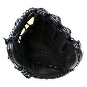 Inside view of a black baseball glove with BRETT BROS. and Pro Master Series embossed.