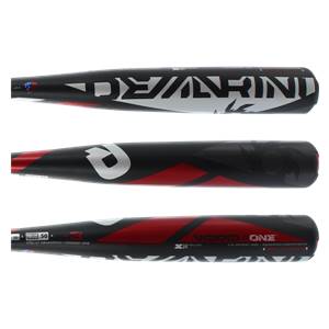 Side view of a black baseball bat with red accents and VOODOO ONE branding.