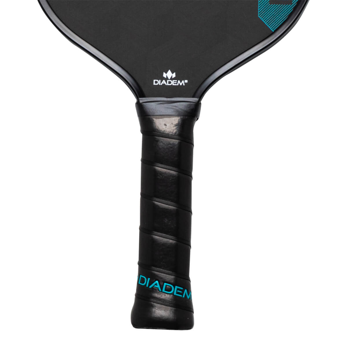 Close-up of the handle showing the black grip with "DIADEM" in blue text and the Diadem logo.