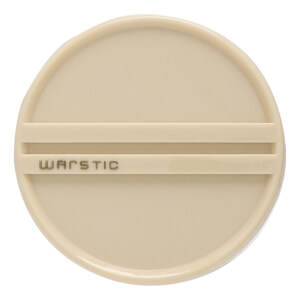 Top-down view of a cream bat end cap with two raised horizontal lines and WARSTIC text.
