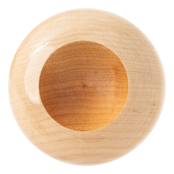 Top-down view of a natural wood baseball bat with a deep circular cup and visible wood grain.