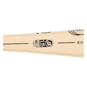 Side view of a tan baseball bat with USSSA and 1.15 BPF markings.