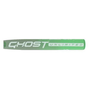 Close-up of the light green barrel featuring the words "GHOST" and "UNLIMITED" in a bold, stylized white font.