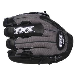 Front view of a black and gray baseball glove with TPX and TPX PRO branding.
