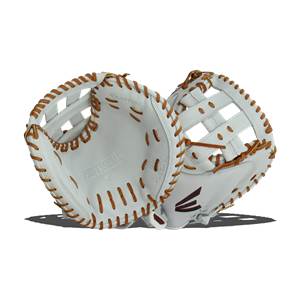 Front view of a white Easton catchers mitt with tan lacing and PROFESSIONAL COLLECTION text.