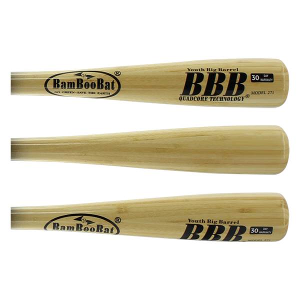 BamBooBat Youth Big Barrel Bamboo Wood Baseball Bat (YBBHBBN
