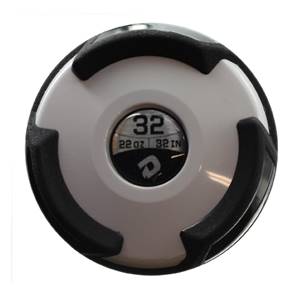 End view of a white softball bat with a black grip, showing 32 and 22 OZ 32 IN.