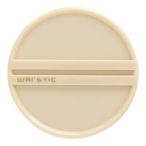 Top-down view of a cream baseball bat end cap with two raised horizontal lines and WARSTIC text.