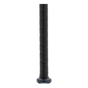 Close-up of a black baseball bat grip with a textured pattern and a dark end cap.