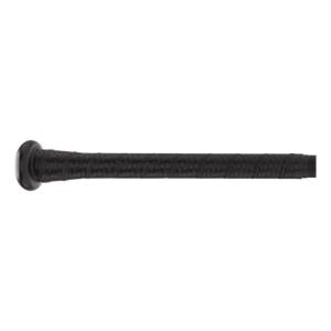 Side view of a black baseball bat with a textured grip and a rounded end cap.