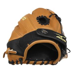 Corner view of a tan and black baseball glove with MIZUNO logo and 1200 visible.