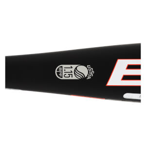 Side view of a black baseball bat with BPF 1.15 and USSSA logos.