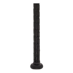 Close-up of a black baseball bat grip with a textured pattern and a black knob.