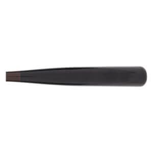 Side view of a black baseball bat with a tapered handle and rounded knob.