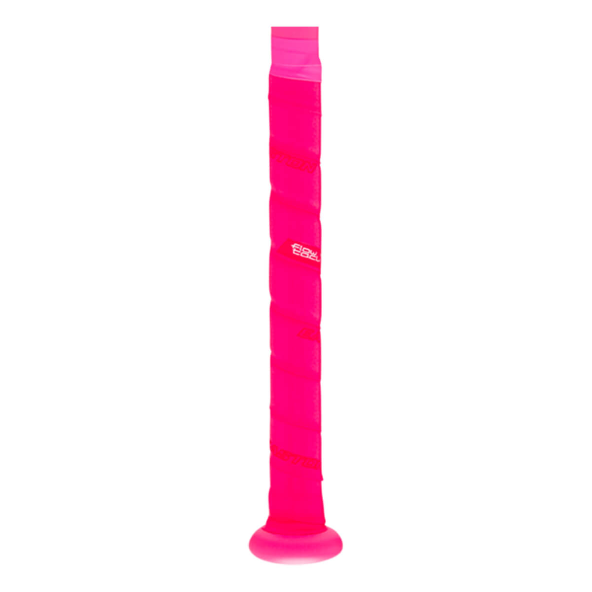Close-up of a bright pink bat grip with "EASTON" and "FLOW" text visible.