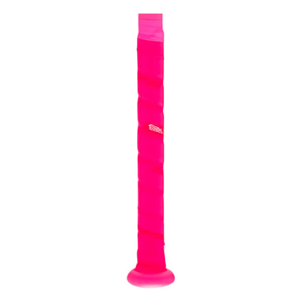 Close-up of a bright pink bat grip with "EASTON" and "FLOW" text visible.