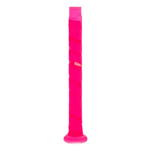 Close-up of a bright pink bat grip with "EASTON" and "FLOW" text visible.