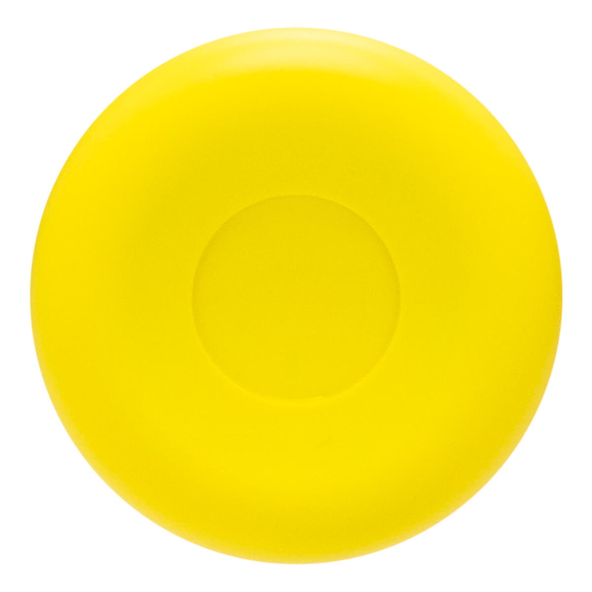 Top-down view of a bright yellow disc with a circular indentation in the center.