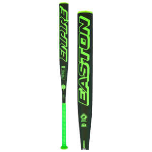 Side view of the Easton Empire bat showing "EMPIRE" and "EASTON" in neon green, with a neon green grip.