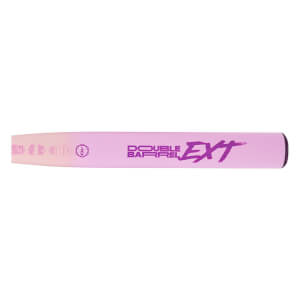 Side view of a lavender pink fastpitch softball bat with purple DOUBLE BARREL EXT text and fading color.