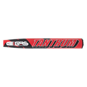 Side view of a red and black Easton softball bat barrel with TANTRUM text, GAS logo, and 26 weight.