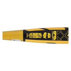 Close-up of a gold and black Easton softball bat with GAS logo, NSA 2012, and 1.20 BPF certifications.