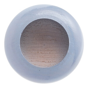 Top-down view of a gray baseball bat end with visible wood grain.