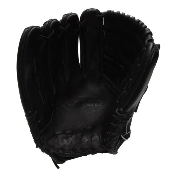 Front view of a black baseball glove with A2000 and Wilson branding.