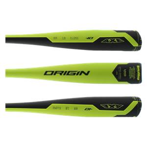 Top view of a neon yellow and black baseball bat with AXE and -10 branding.