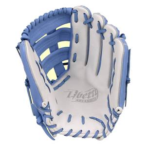 Front view of a Columbia blue and white baseball glove with Liberty Advanced logo.