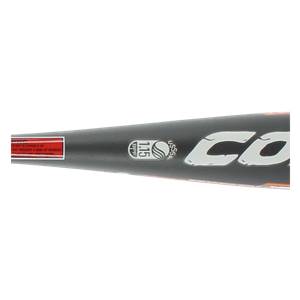 Side view of a black baseball bat with COMBAT logo, 1.15 BPF stamp, and USSSA certification.