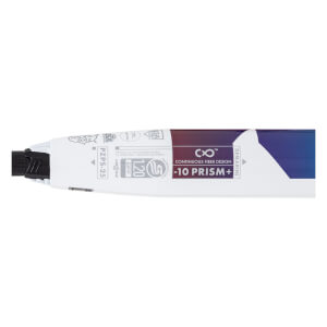 End view of a white and purple fastpitch softball bat with 120 BPF and -10 PRISM+ text.