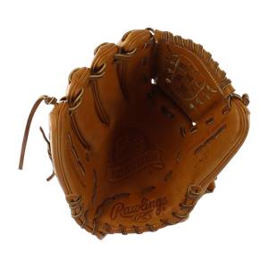 Top-down view of a tan baseball glove with Rawlings Pro Preferred branding and tan lacing.