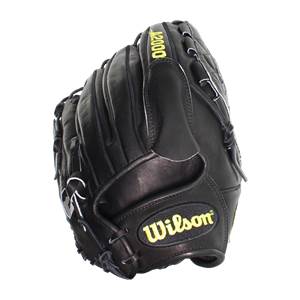 Corner view of a black baseball glove with Wilson and A2000 branding.