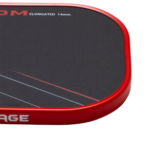 Corner view of a black surface with red and blue lines, and the words "ELONGATED 14mm" and "AGE" visible.
