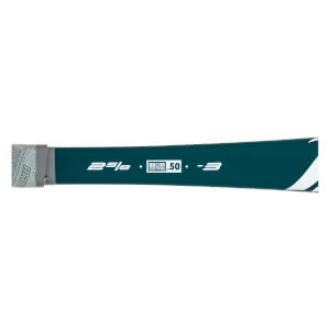 Side view of a teal baseball bat with 2 5/8 and BBCOR CERTIFIED .50 markings.