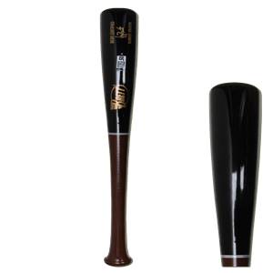 Side view of a brown and black baseball bat with Brett logo and Bamboo Dragon text.