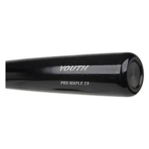 Side view of a black baseball bat with YOUTH and PRO MAPLE 29 text.