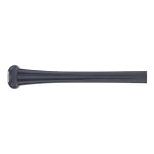Side view of a black baseball bat with a fluted knob and smooth barrel.