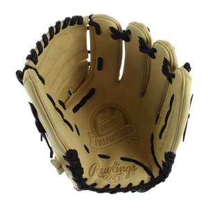 Inside view of a tan baseball glove with black lacing and Rawlings Pro Preferred branding.