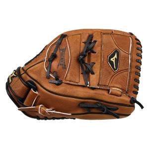 Side view of a brown baseball glove with black lacing and a Pocket2 logo.