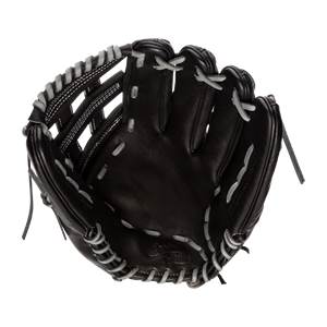 Top-down view of a black baseball glove with white stitching and Capitol Series branding.