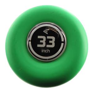 End cap view of a green baseball bat with 33 inch and Easton logo.