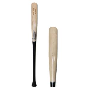 Side view of a maple baseball bat with a black handle and BWP logo.