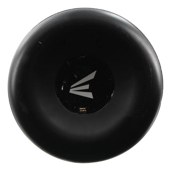 Top-down view of a black baseball bat with a white Easton logo.