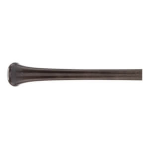 Side view of a dark brown baseball bat with a flared knob and a smooth barrel.