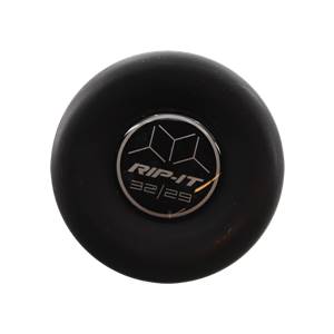 Top-down view of a black baseball bat end cap with RIP-IT branding and 32/29 size.