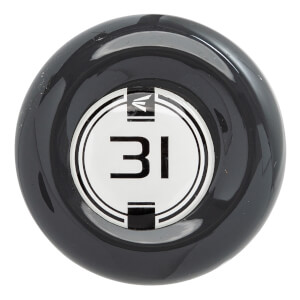 Top-down view of a black bat end cap with a white circular design featuring a black 31 and Easton logo.