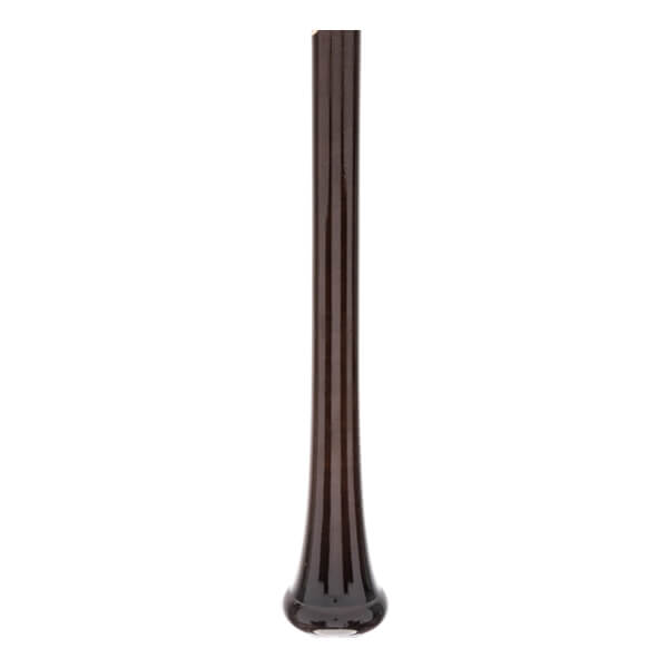 Side view of a brown baseball bat with a flared knob and grooved barrel.